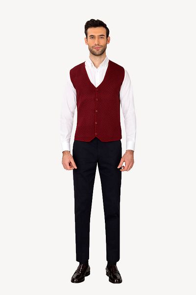 Ysf Men's Claret Red Patterned Classic Knitwear Vest