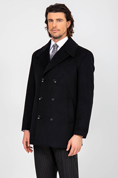 Ysf Erkek Siyah Regular Fit Kırlangıç Yaka Kaban