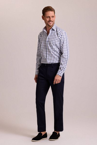 Ysf Men's Navy Blue Side Pocket Canvas Patterned Trousers