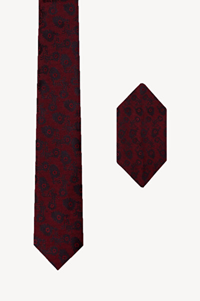 Ysf Erkek Bordo Çiçek Desenli Kravat Mendil Set