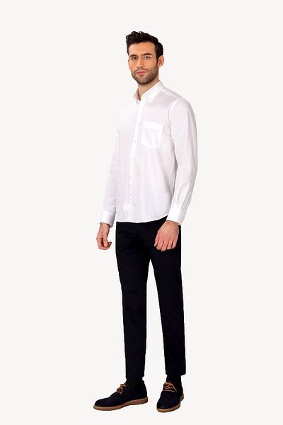 Ysf Men's White Long Sleeve Classic Collar Buttoned Shirt