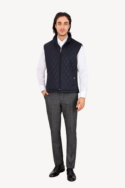 Ysf Men's Navy Blue Quilted Classic Vest