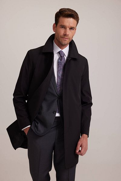 Ysf Men's Black Regular Fit Overcoat with Detached Inside