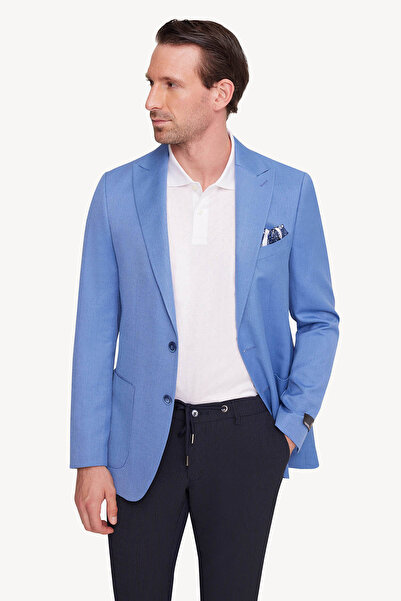 Ysf Erkek İndigo Mavi Regular Fit Sivri Yaka Tek Ceket