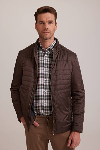 Ysf Erkek Kahverengi Regular Fit Kışlık Spor Gizli Kapüşon Mont