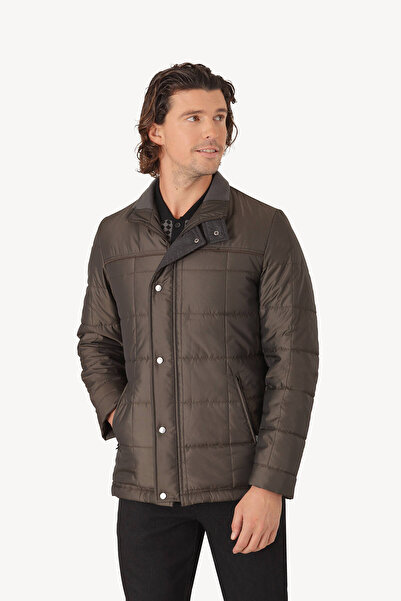 Ysf Erkek Haki Yeşil Kareli Klasik Kaban