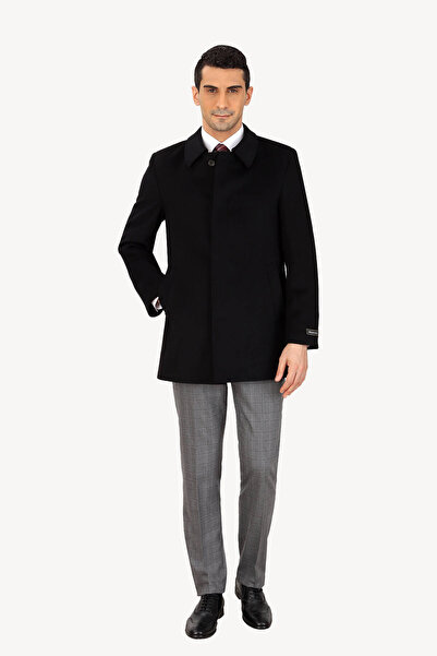 Ysf Erkek Siyah Regular Fit Kaşmir Kısa Kaban
