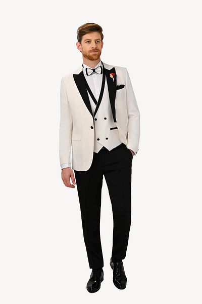 Ysf Men's Cream Vest Swallow Collar Slim Fit Groom Suit