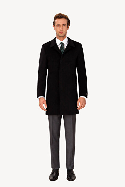 Ysf Erkek Siyah Regular Fit Mono Yaka Kaşmir Palto