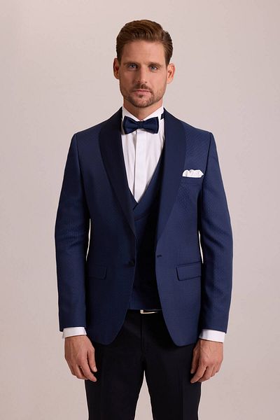 Ysf Men's Parliament Slim Fit Shawl Collar Groom Suit with Vest