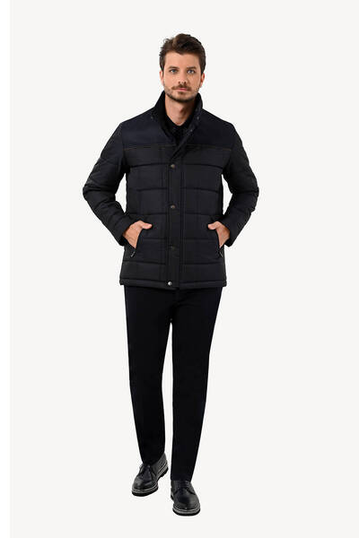 Ysf Erkek Lacivert Kareli Klasik Kaban