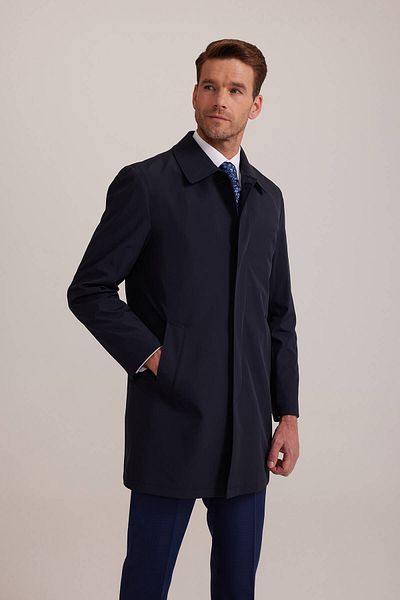 Ysf Men's Navy Blue Regular Fit Overcoat with Detached Inside