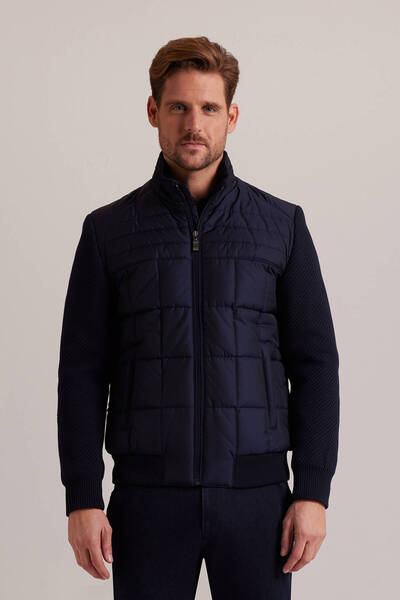 Ysf Erkek Lacivert Slim Fit Kolu Trikolu Mont