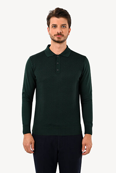 Ysf Erkek Yeşil Polo Yaka Klasik Desenli