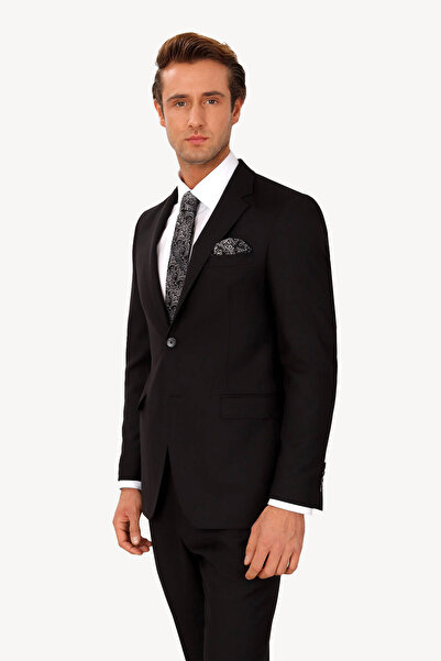 Ysf Erkek Siyah Regular Fit Yünlü Takım Elbise