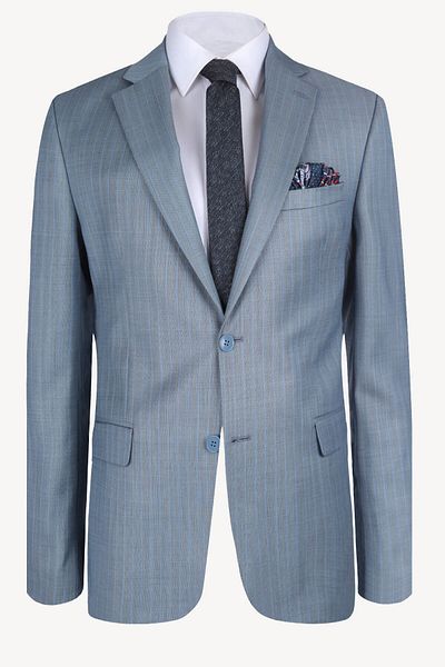 Ysf Men's Aviator Blue Classic 100% Wool Striped Suit