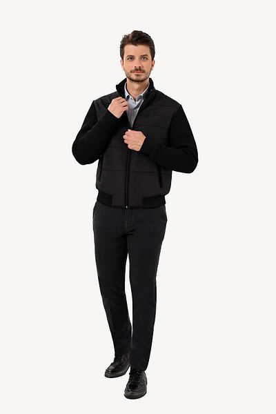Ysf Men's Black Classic Patterned Knitwear Sleeve Sports Coat