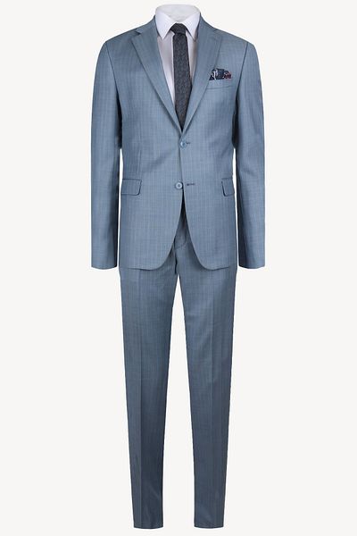 Ysf Men's Aviator Blue Classic 100% Wool Striped Suit