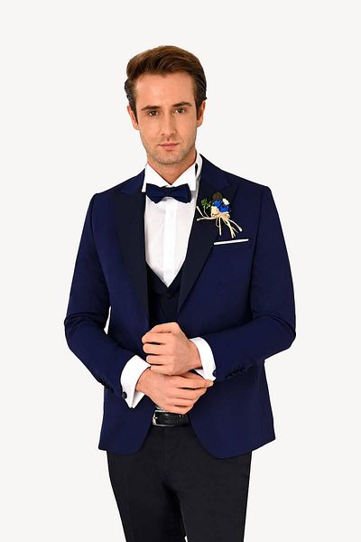 Ysf Men's Parliament Slim Fit Swallow Collar Groom Suit with Vest