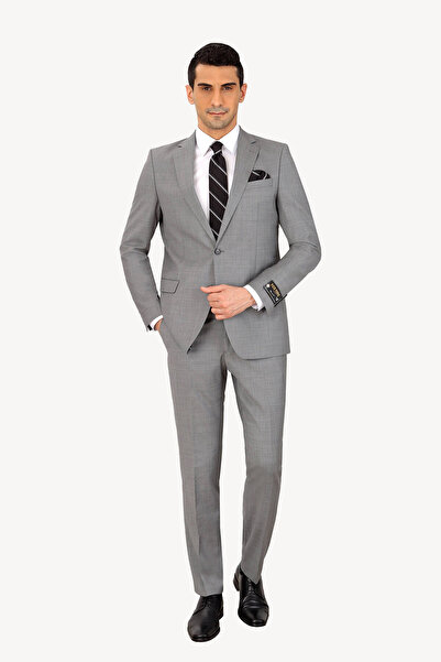 Ysf Erkek Füme Regular Fit Desenli Takım Elbise