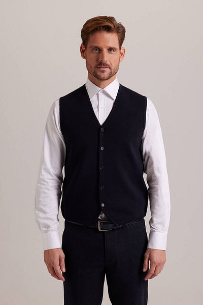 Ysf Men's Navy Blue Knitwear Vest