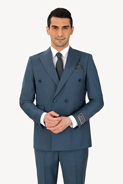 Ysf Erkek Petrol Kruvaze Regular Fit Takım Elbise