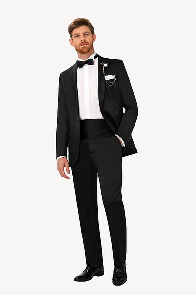 Ysf Men's Black Shiny Shawl Collar Groom Suit