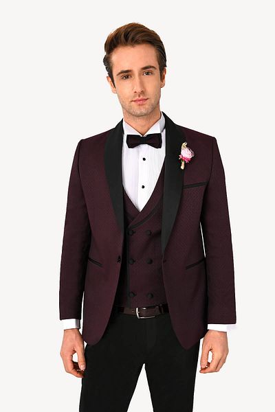 Ysf Men's Plum Dislocation Shawl Collar Slim Fit Groom Suit