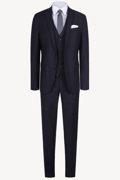 Ysf Erkek Lacivert Slim Fit Yelekli Takım Elbise