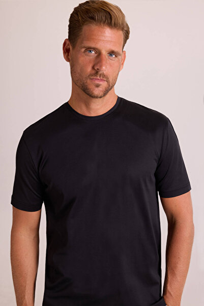 Ysf Erkek Siyah Regular Fit Merserize Pamuk T-Shirt
