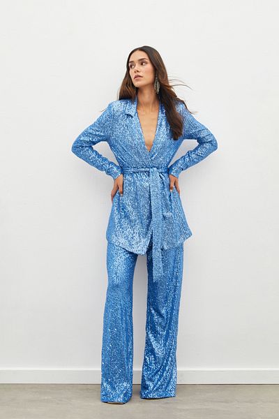 Sateen Jachetă cu curea cu paiete - INDIGO