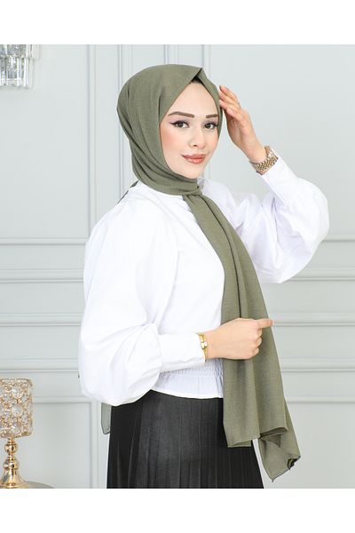 JAWEL ŞAL 1944 Model Khaki Green Crinkle Patterned Shawl