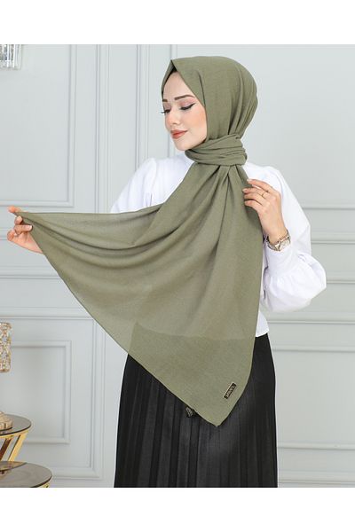 JAWEL ŞAL 1944 Model Khaki Green Crinkle Patterned Shawl
