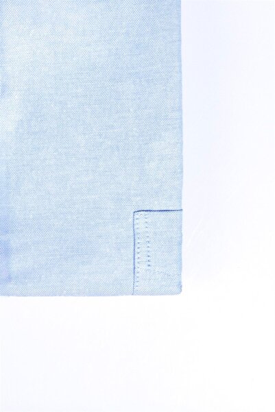 Tudors Erkek Big Size Büyük Beden Uzun Kollu Pamuklu Oxford Doku Tek Cepli Mavi Düğmeli Yaka Gömlek