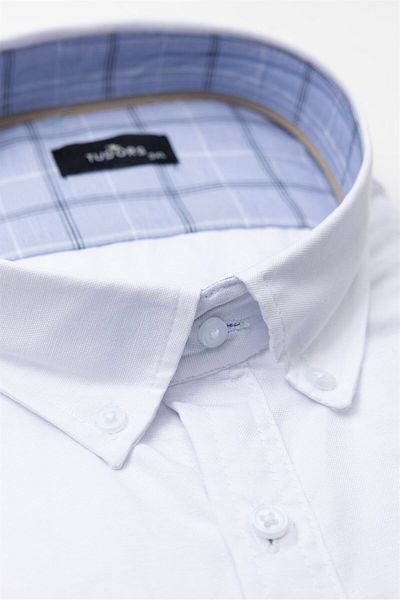 Tudors Men's Plus Size Short Sleeve Comfortable Cut Cotton Easy-Iron Buttoned Collar Plain White Sports Embedded
