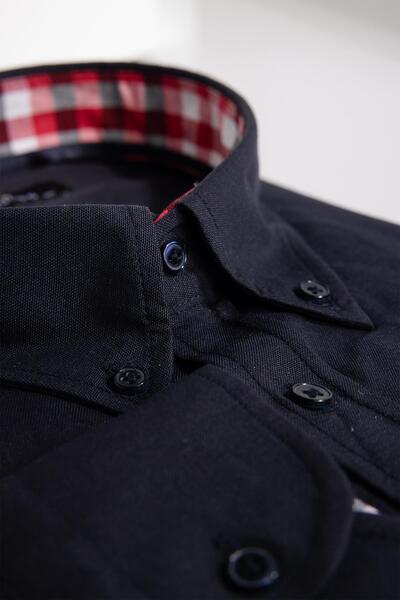 Tudors Ανδρικό πουκάμισο Navy Blue - Plus μέγεθος, μακρυμάνικο, βαμβακερό Oxford, μονή τσέπη, γιακάς με κουμπί