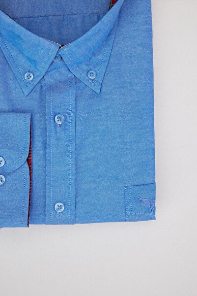 Tudors Férfi nagy méretű, laza szabású pamut, könnyen vasalható gombos gallér, tömör kék sporting