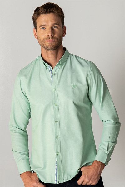 Tudors Ανδρικό μπλουζάκι Oxford Cotton Slim Fit - Μακρυμάνικο, Μέντα γιακά με Κουμπιά, Εύκολο στο Σιδέρωμα