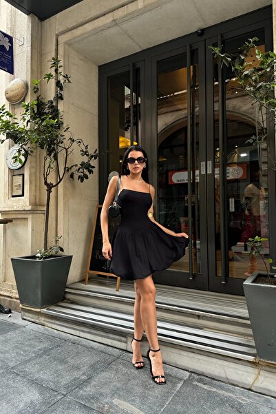 Eka Γυναικείο φόρεμα μαύρο λαστιχένιο λουράκι - 1007-4695