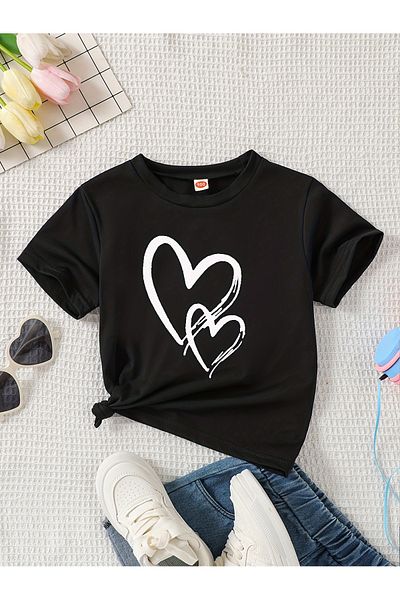 Let's Wear Момиче - Тениска с щампа на голямо сърце