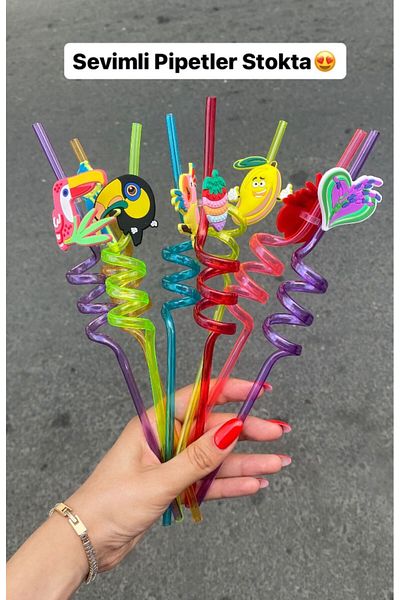 MİMOZA PARK Set of 4 Cute anD Colorful Emojis Cocktail Straws