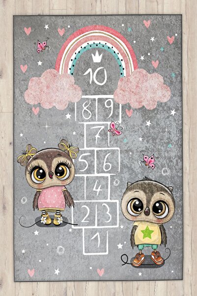 Bebişim Halı Gökkuşağı Baykuşlu Seksekli Çocuk Oyun Halısı