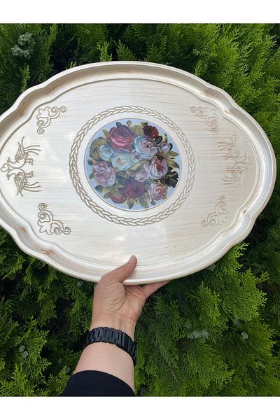 elif aksesuar Oval Large Rose Tree Tray - Mother of Pearl