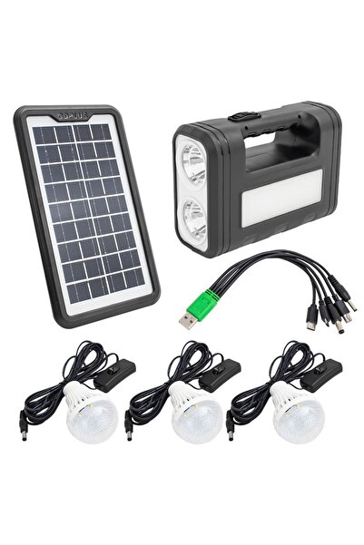 Genel Markalar Solar Panelli 3 Ampullü Lamba Seti Akülü Solar Işıldak Fener K...