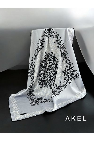 Akel Eșarfă din satin de mătase - Design cu frunze