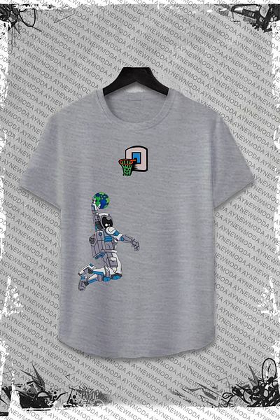 aynewmoda Space Man I Printed Basketballer Bottom-Top Set - Set de pantaloni scurți și tricou oversize 100% bumbac
