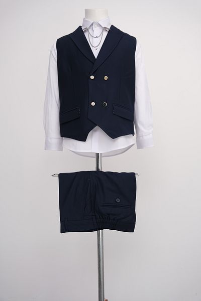 Micio Navy Blue Boy's Vest and Pants Set