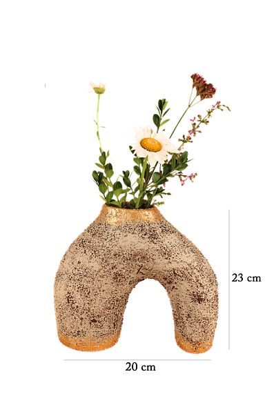 Hmydesign Gray Brown Moleter Vase - Gold Detailed