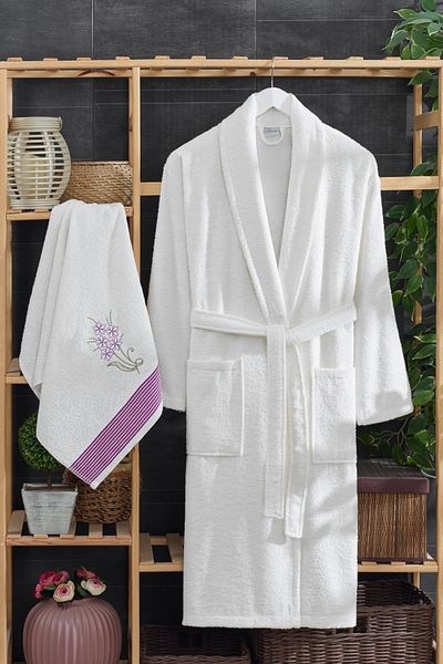 TABEA HOME Set halat de baie din bumbac brodat Arya - cu prosop