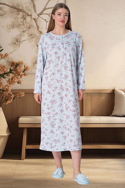 Mecit Pijama Cămașă de noapte din bumbac și viscoză de mărime mare - guler cu nasturi, mânecă lungă, sezonieră